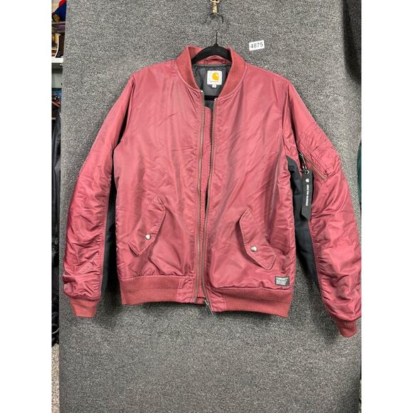 Carhartt WIP Jacket Mens Medium Burgundy Black Ashton Bomber Nylon Zip I016787 - Picture 1 of 12